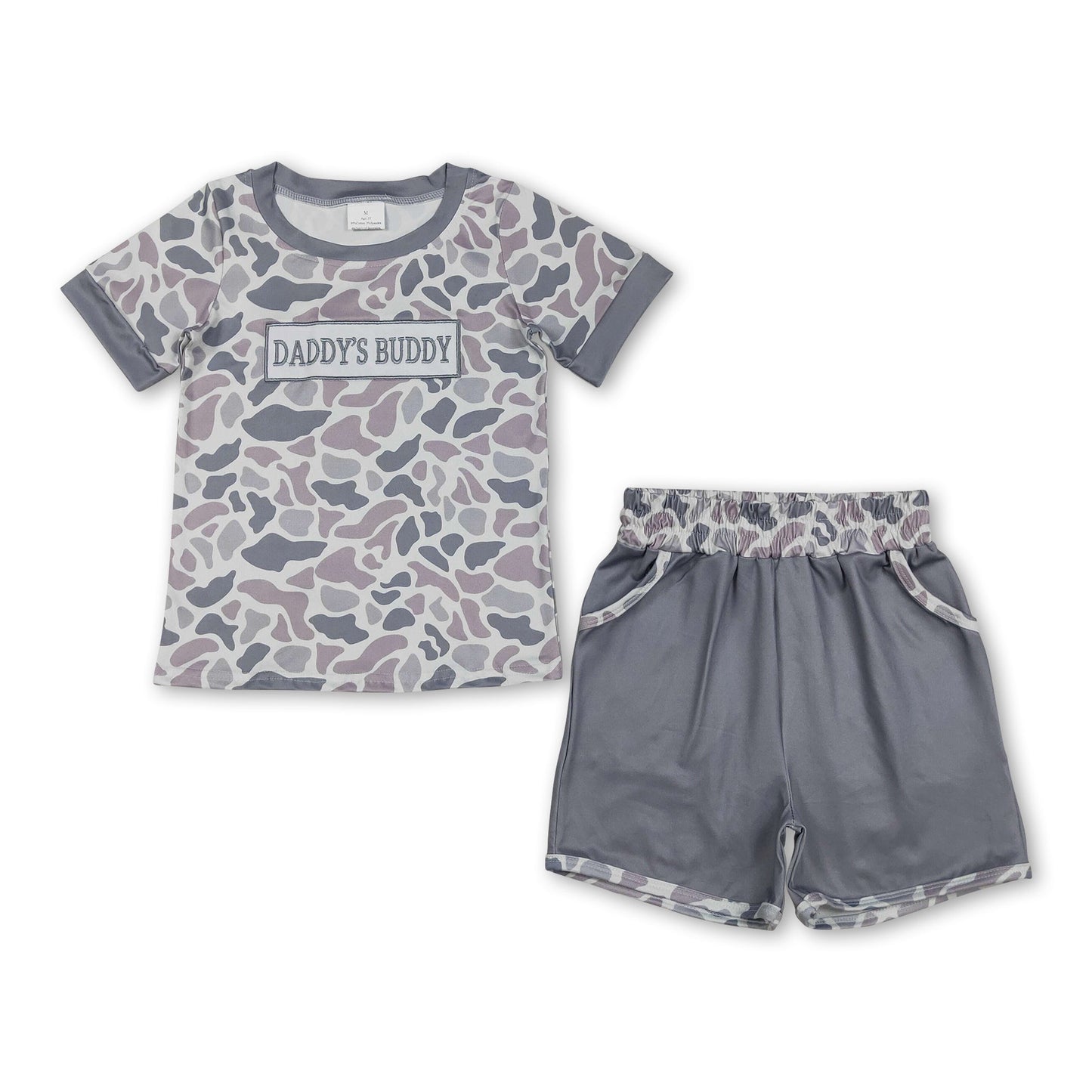 Grey Camo Daddy's Buddy Baby Boy Clothing Set | Top & Shorts Outfit