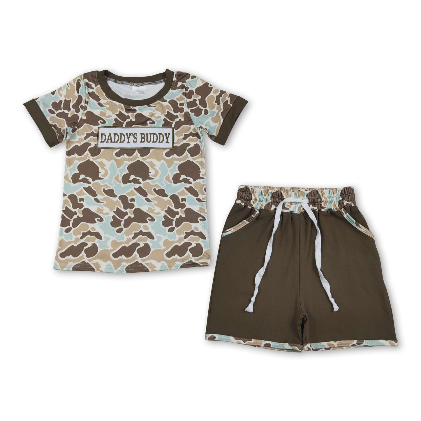 Daddy's Buddy Embroidery Camo Boys Top & Shorts Set