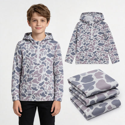 Boys Grey Camo Zip-Up Hoodie | Fall Long Sleeve with Pocket