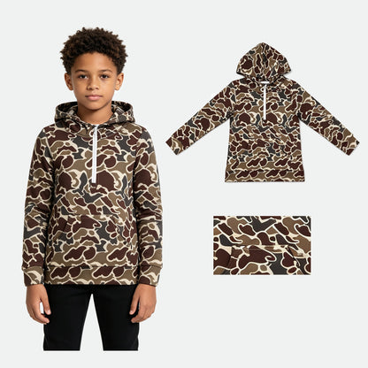 Boys Dark Brown Camo Zip-Up Hoodie | Fall Long Sleeve