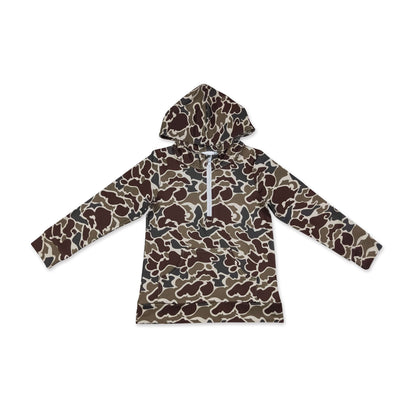 Boys Dark Brown Camo Zip-Up Hoodie | Fall Long Sleeve