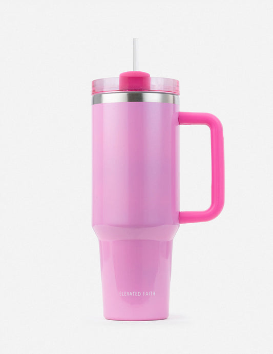 Pink 40 oz Tumbler with Handle & Straw – Insulated Stainless Steel Travel Cup