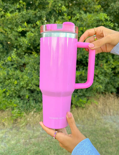 Pink 40 oz Tumbler with Handle & Straw – Insulated Stainless Steel Travel Cup