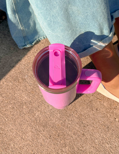 Pink 40 oz Tumbler with Handle & Straw – Insulated Stainless Steel Travel Cup
