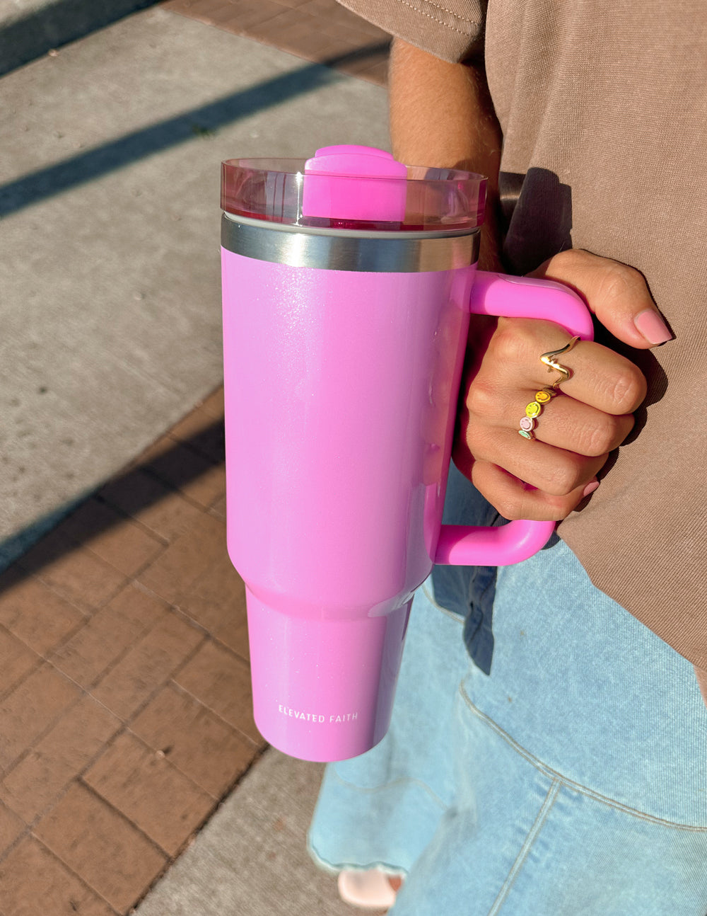Pink 40 oz Tumbler with Handle & Straw – Insulated Stainless Steel Travel Cup