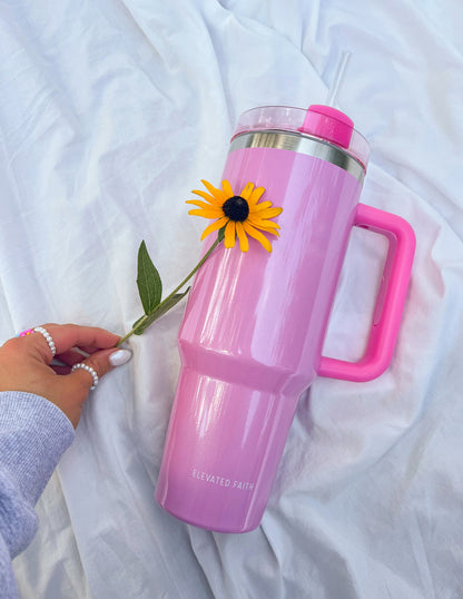 Pink 40 oz Tumbler with Handle & Straw – Insulated Stainless Steel Travel Cup