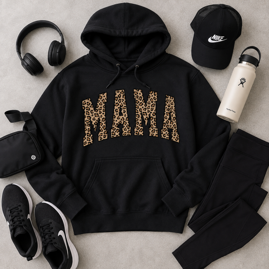 MAMA Leopard Print Graphic Hoodie | Cozy Mom Gift