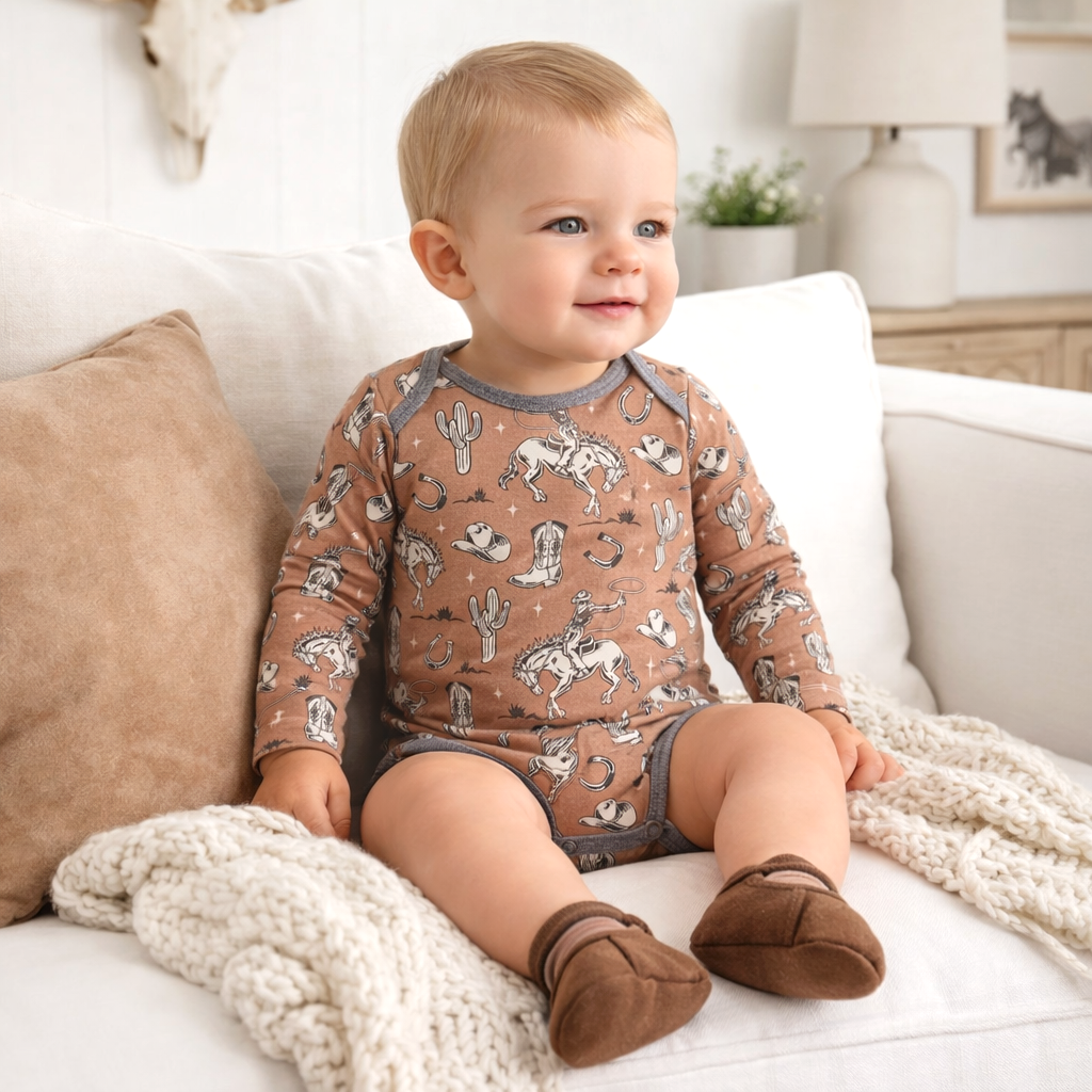 Wild Wrangler Western Bodysuit | Baby Boy Cowboy Bamboo Snap Onesie