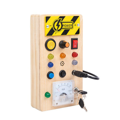 Montessori Busy Board for Toddlers – Wooden Sensory Toy with LED Light Switches for Ages 2–4