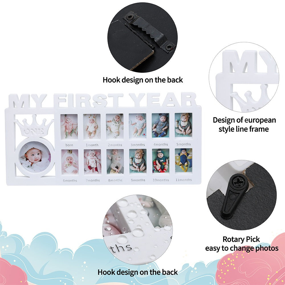 Baby Monthly Milestone Photo Frame | 12-Month First Year Keepsake Wall Display