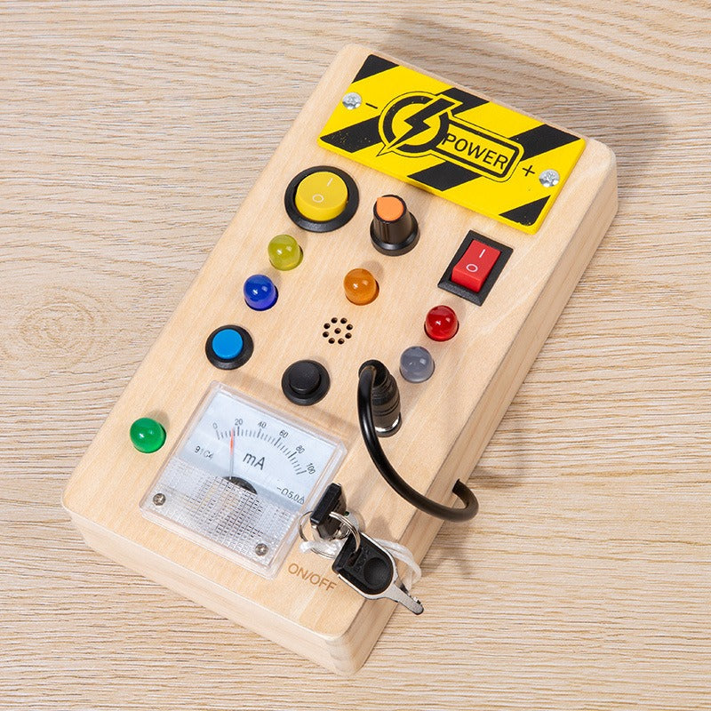 Montessori Busy Board for Toddlers – Wooden Sensory Toy with LED Light Switches for Ages 2–4