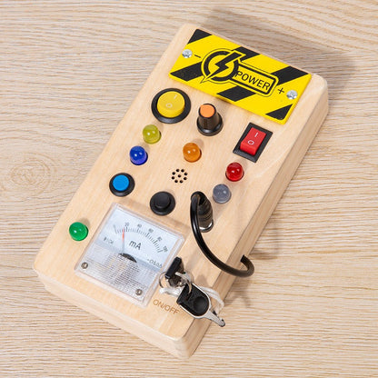 Montessori Busy Board for Toddlers – Wooden Sensory Toy with LED Light Switches for Ages 2–4