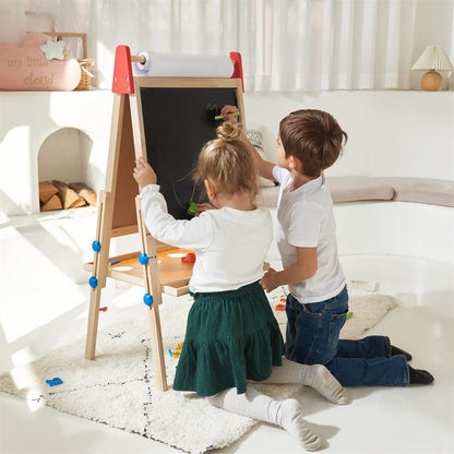Tiny Land® 3-in-1 Kids Art Easel – Double-Sided Chalkboard & Magnetic Whiteboard with 2 Paper Rolls