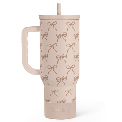 Brown Bow 40 oz Tumbler with Handle & Straw – Insulated Slider Lid Travel Cup