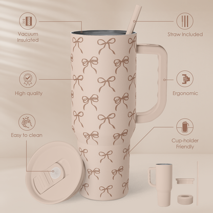 Brown Bow 40 oz Tumbler with Handle & Straw – Insulated Slider Lid Travel Cup