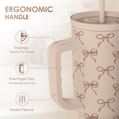 Brown Bow 40 oz Tumbler with Handle & Straw – Insulated Slider Lid Travel Cup