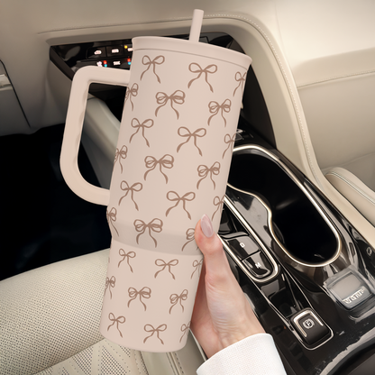 Brown Bow 40 oz Tumbler with Handle & Straw – Insulated Slider Lid Travel Cup