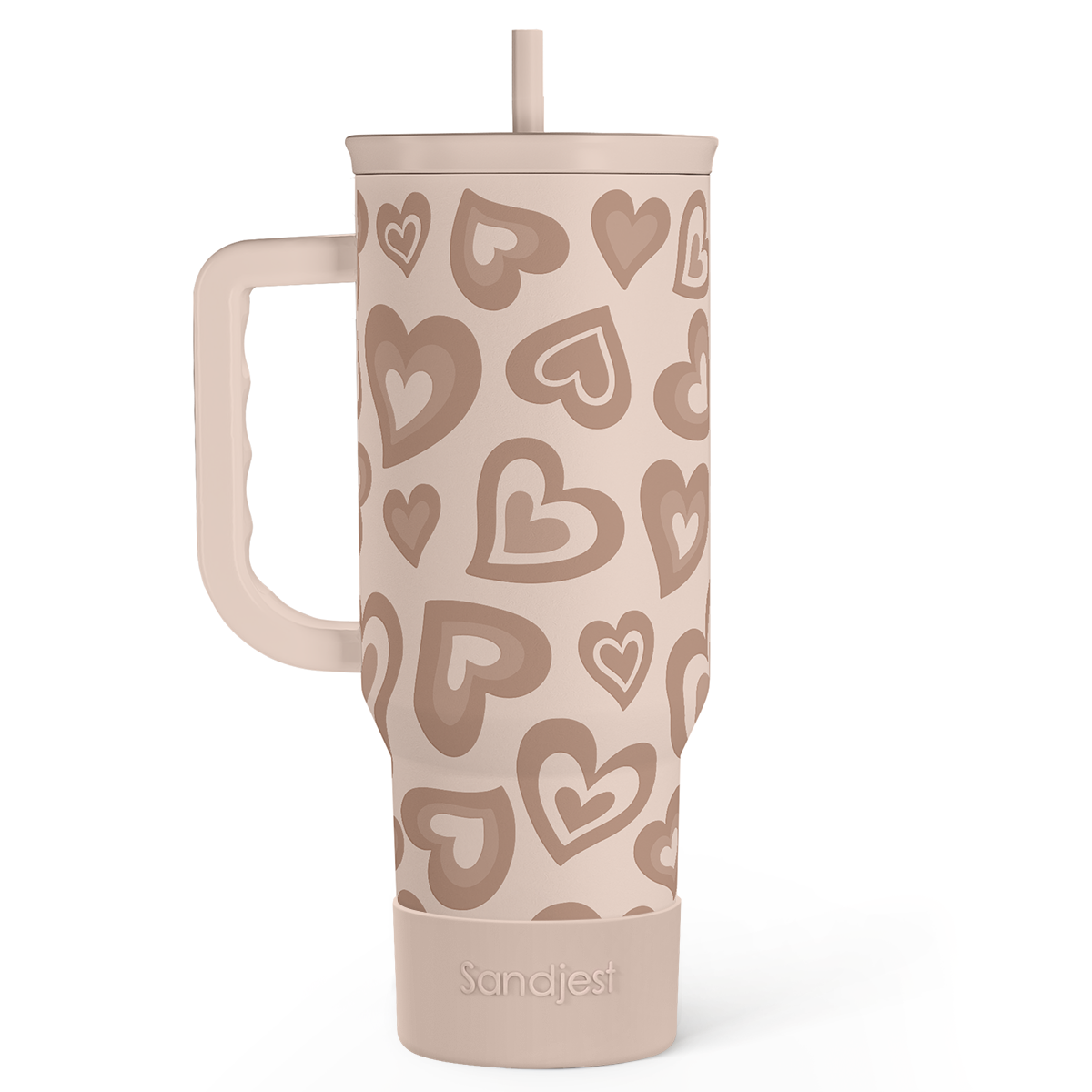 Brown Heart 40 oz Tumbler with Handle & Straw – Insulated Slider Lid Travel Cup