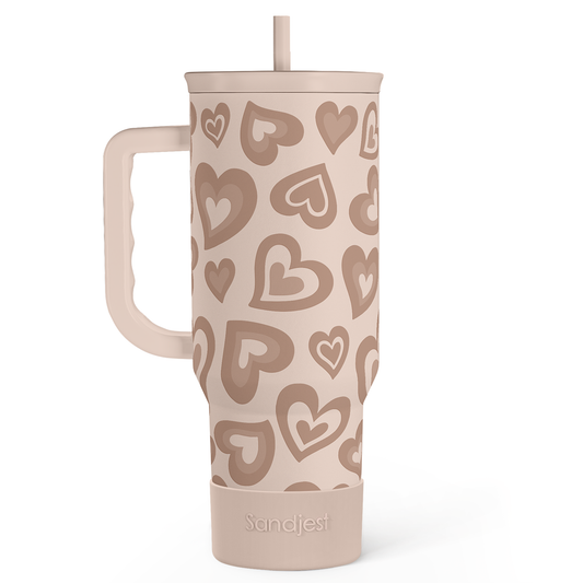 Brown Heart 40 oz Tumbler with Handle & Straw – Insulated Slider Lid Travel Cup
