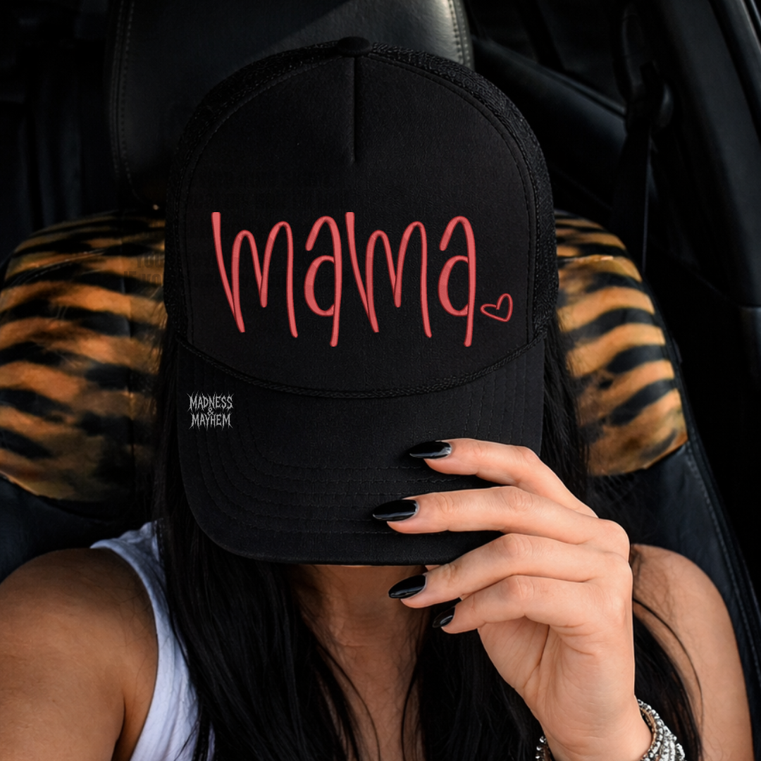Mama Heart Embroidered Trucker Hat | Unisex Adjustable Cap