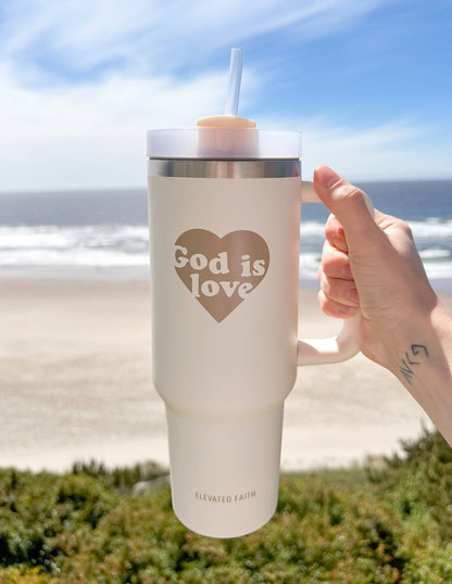 God Is Love 40 oz Tumbler with Handle & Straw – Faith Insulated Travel Cup
