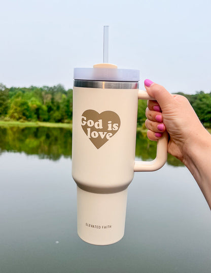 God Is Love 40 oz Tumbler with Handle & Straw – Faith Insulated Travel Cup