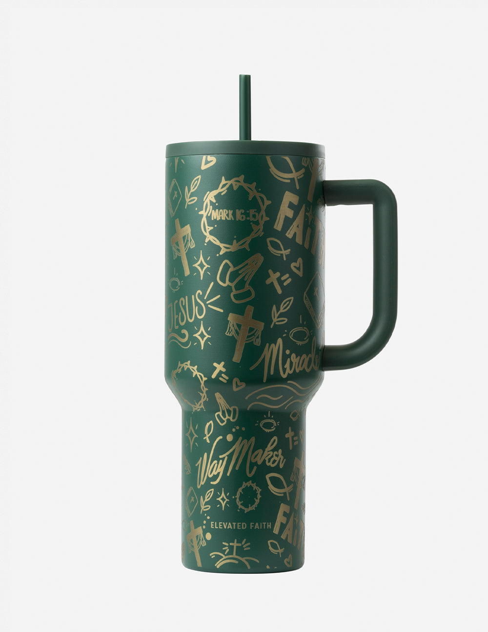 Green Print 40 oz Tumbler with Handle & Silicone Straw – Leak-Proof Insulated Travel Cup