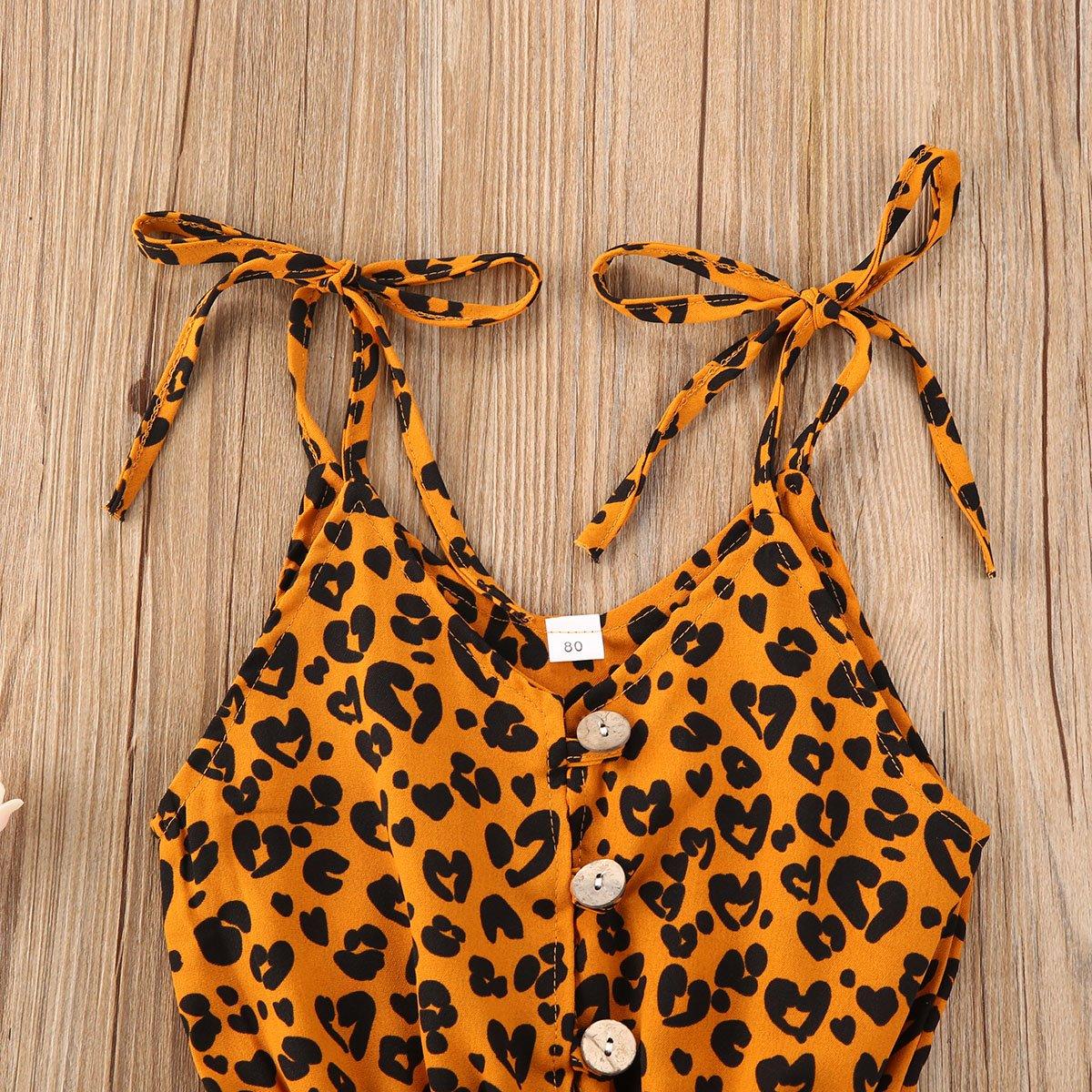 Toddler Girl Leopard Print Sleeveless Romper | Button Jumpsuit Ages 1–6