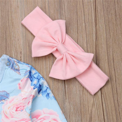 Baby Girl Floral Romper with Headband – Newborn to 24M