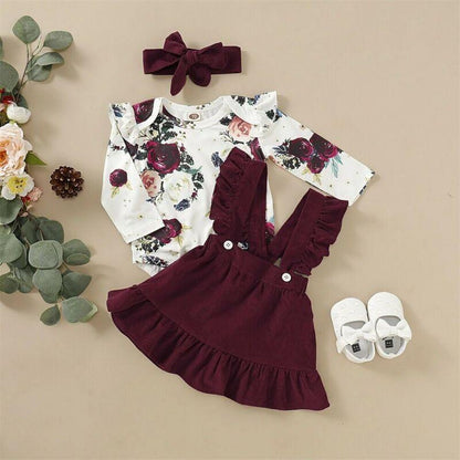 Baby Girl Floral Rose Ruffle Skirt Romper with Headband