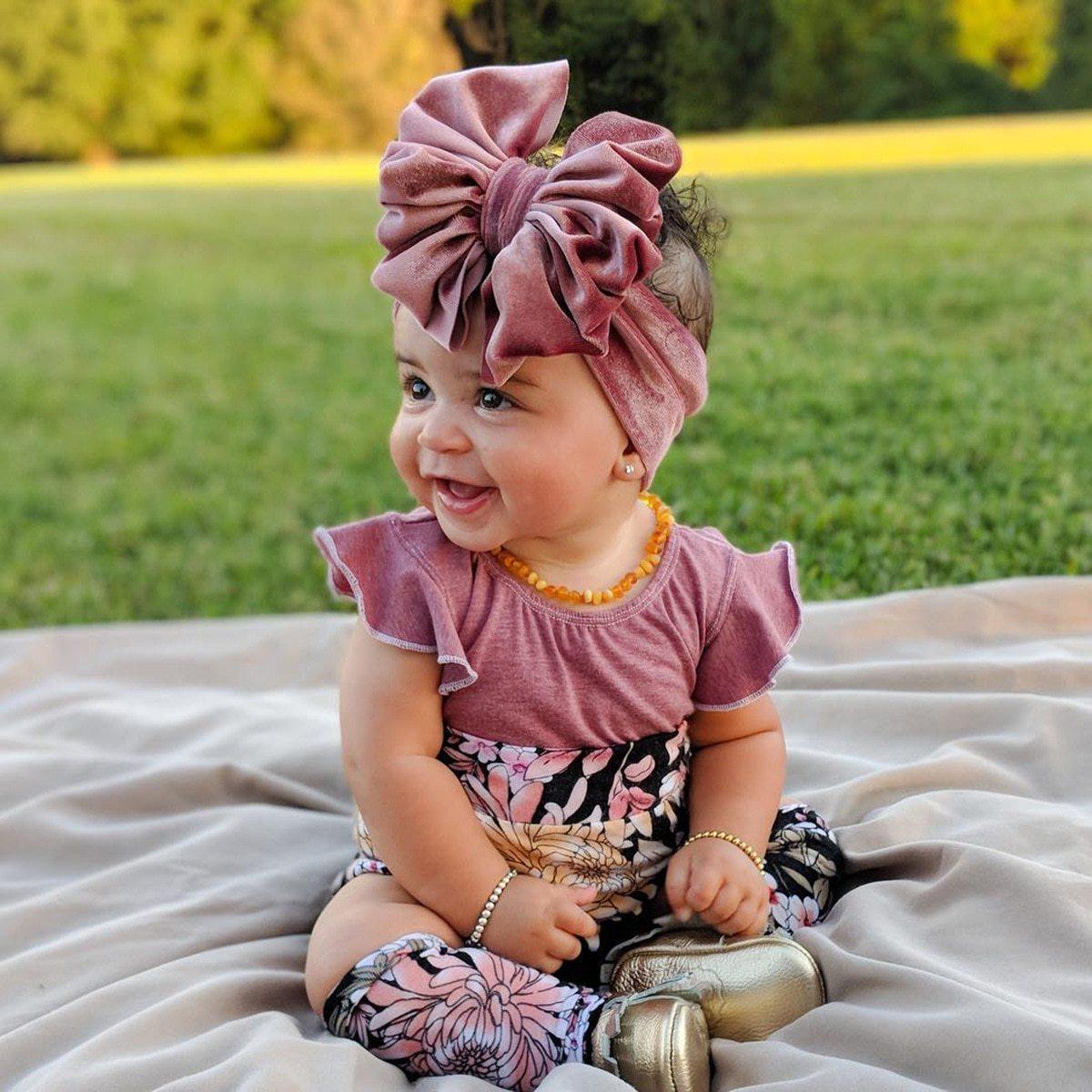Large Bow Baby Headband | Soft Velvet Bowknot Hair Wrap