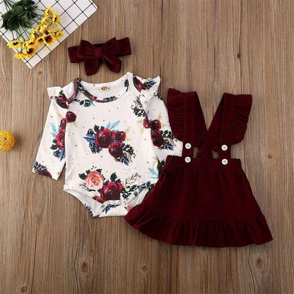 Baby Girl Floral Rose Ruffle Skirt Romper with Headband