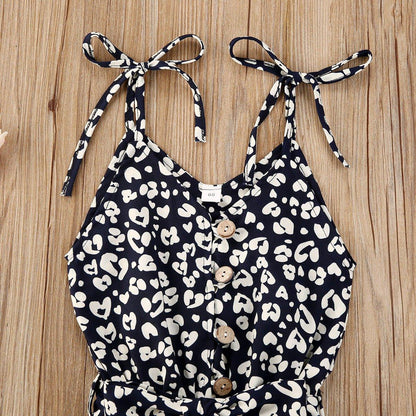 Toddler Girl Leopard Print Sleeveless Romper | Button Jumpsuit Ages 1–6