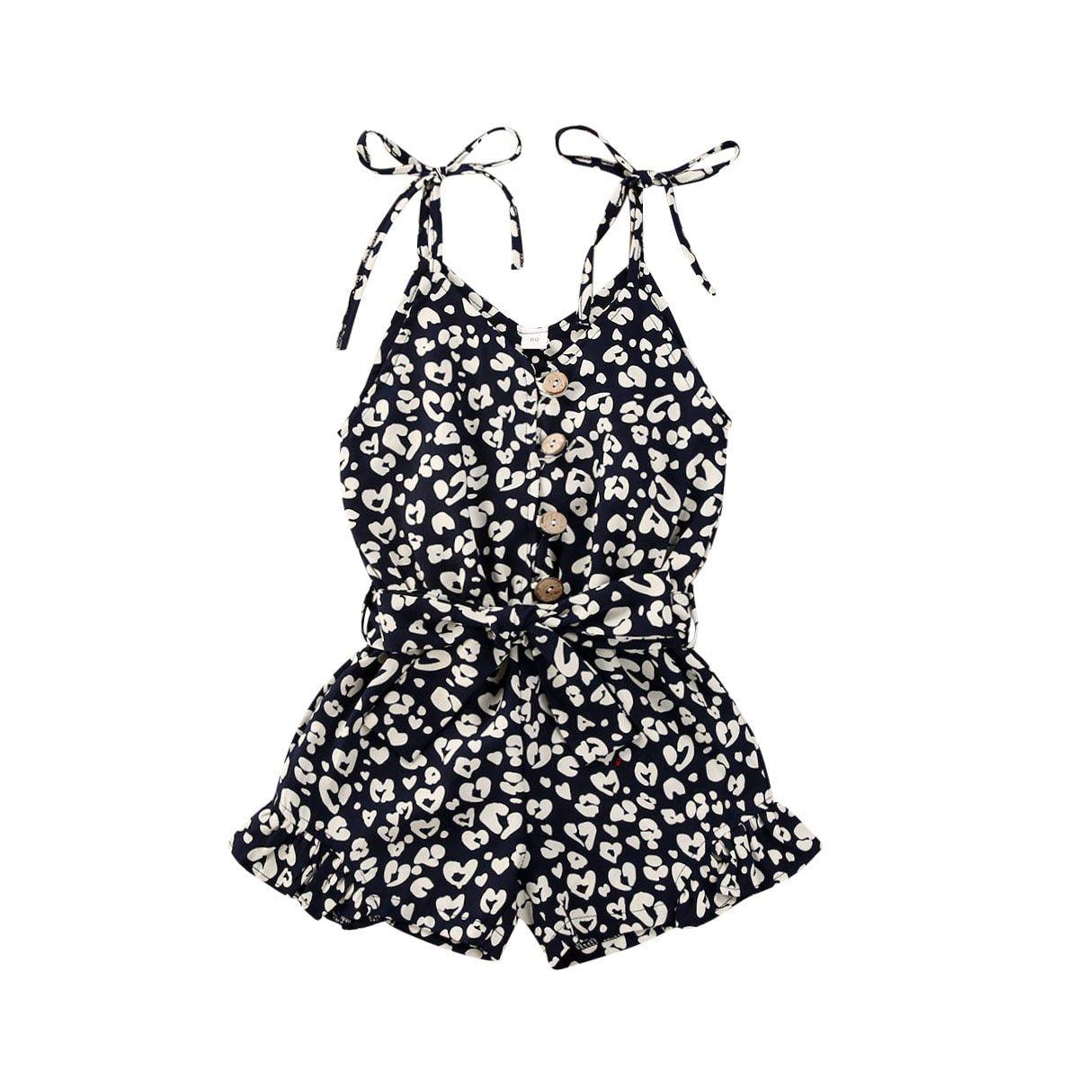 Toddler Girl Leopard Print Sleeveless Romper | Button Jumpsuit Ages 1–6