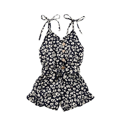 Toddler Girl Leopard Print Sleeveless Romper | Button Jumpsuit Ages 1–6