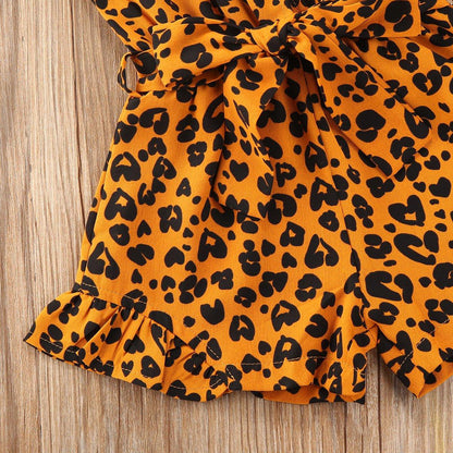 Toddler Girl Leopard Print Sleeveless Romper | Button Jumpsuit Ages 1–6