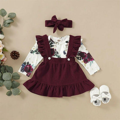 Baby Girl Floral Rose Ruffle Skirt Romper with Headband