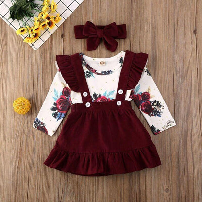 Baby Girl Floral Rose Ruffle Skirt Romper with Headband