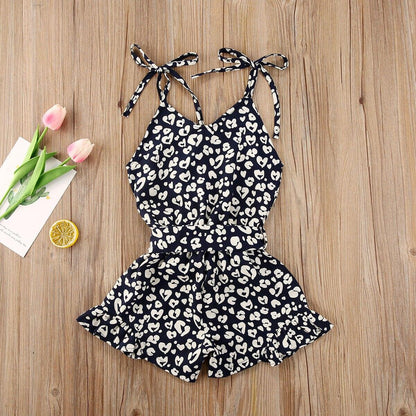 Toddler Girl Leopard Print Sleeveless Romper | Button Jumpsuit Ages 1–6