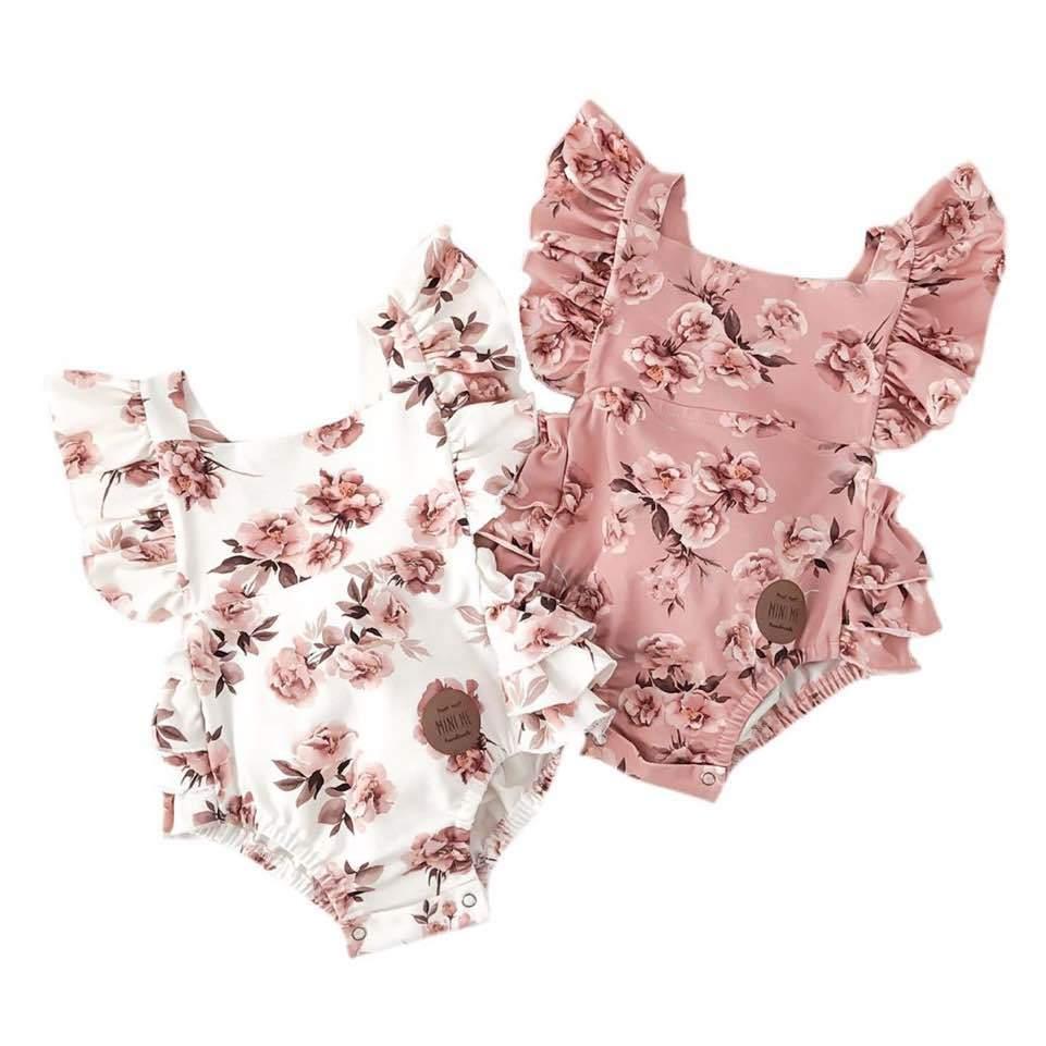 Baby Girl Floral Romper & Headband Set | Sleeveless Ruffle Jumpsuit for Newborns & Infants