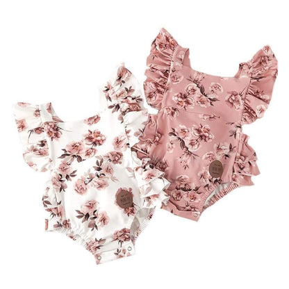 Baby Girl Floral Romper & Headband Set | Sleeveless Ruffle Jumpsuit for Newborns & Infants