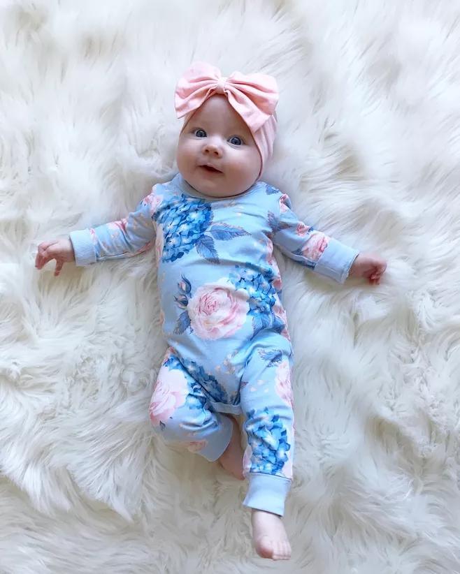 Baby Girl Floral Romper with Headband – Newborn to 24M