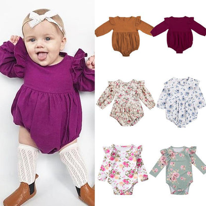 Baby Girl Floral Butterfly Sleeve Cotton Romper