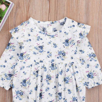 Baby Girl Floral Butterfly Sleeve Cotton Romper