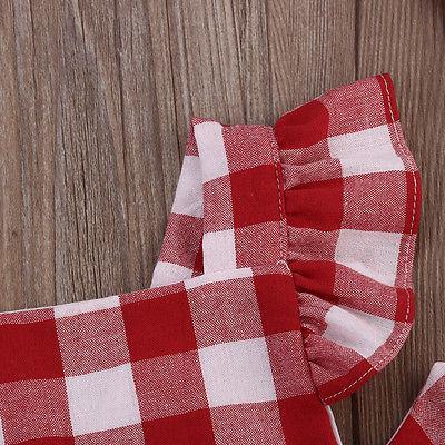 Baby Girl Plaid Ruffle Romper with Bow Headband