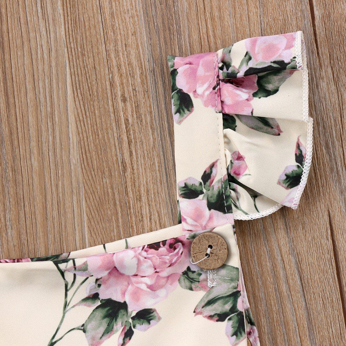 Baby Girl Floral Ruffle Backless Strap Romper