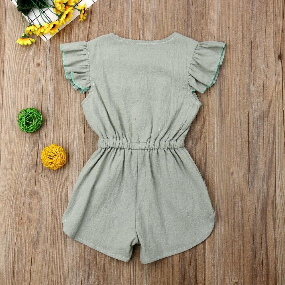 Baby Girl Ruffle Sleeveless Romper | Button Jumpsuit Playsuit