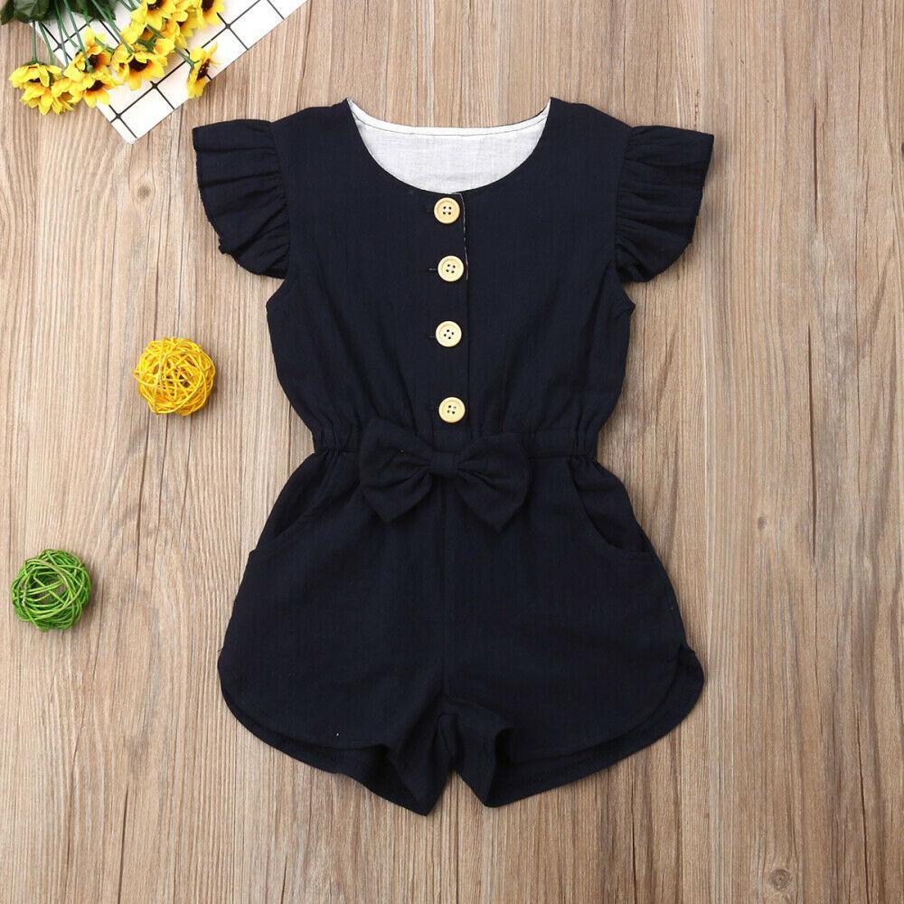 Baby Girl Ruffle Sleeveless Romper | Button Jumpsuit Playsuit