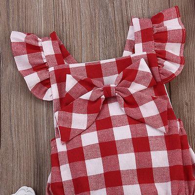 Baby Girl Plaid Ruffle Romper with Bow Headband