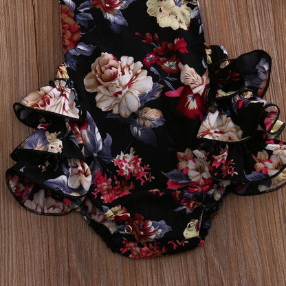 Baby Girl Floral Sleeveless Romper with Bow Headband